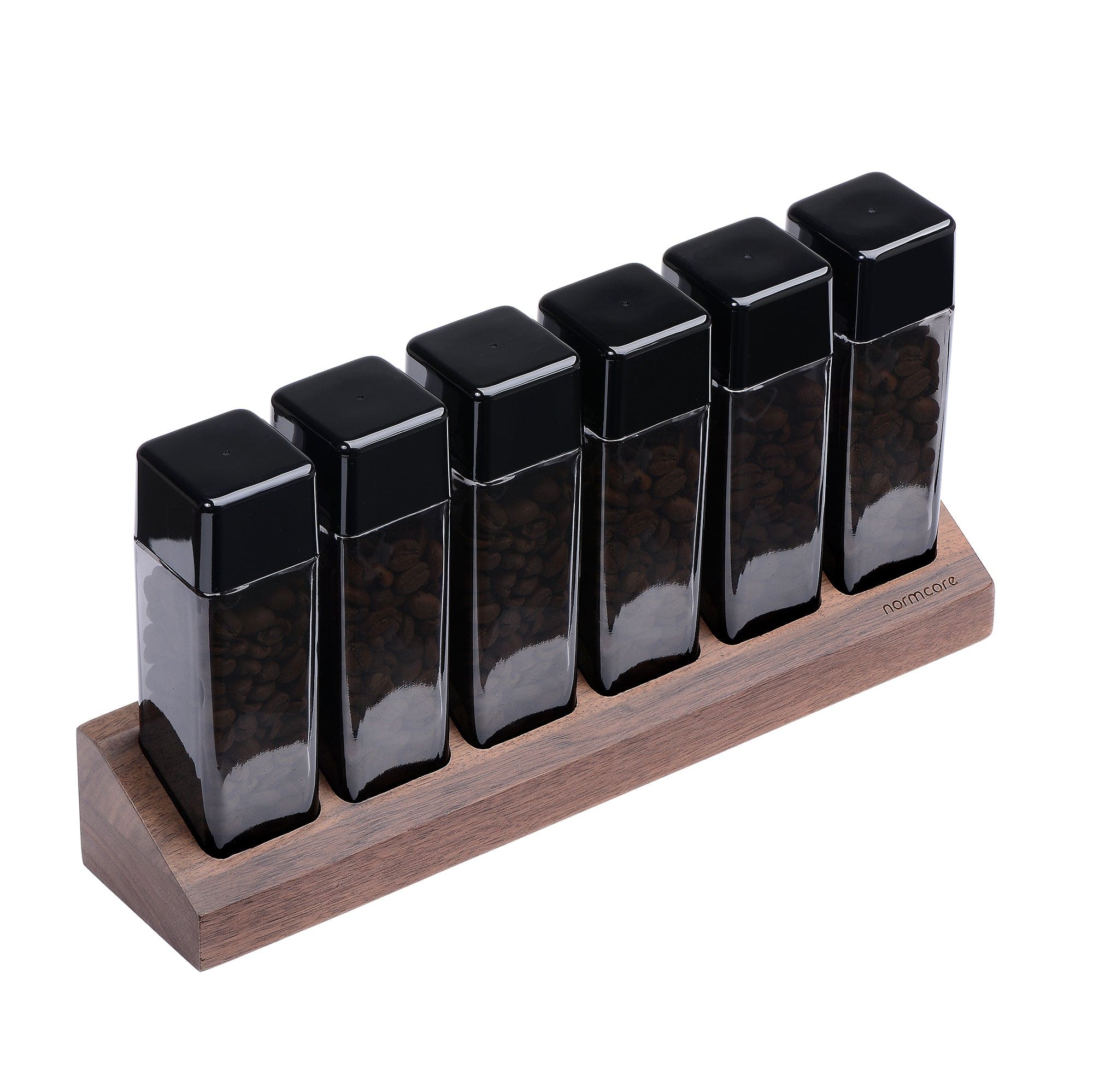 Normcore / 6 GLASS TUBES COFFEE BEAN CELLARS WITH WALNUT STAND - Image 11